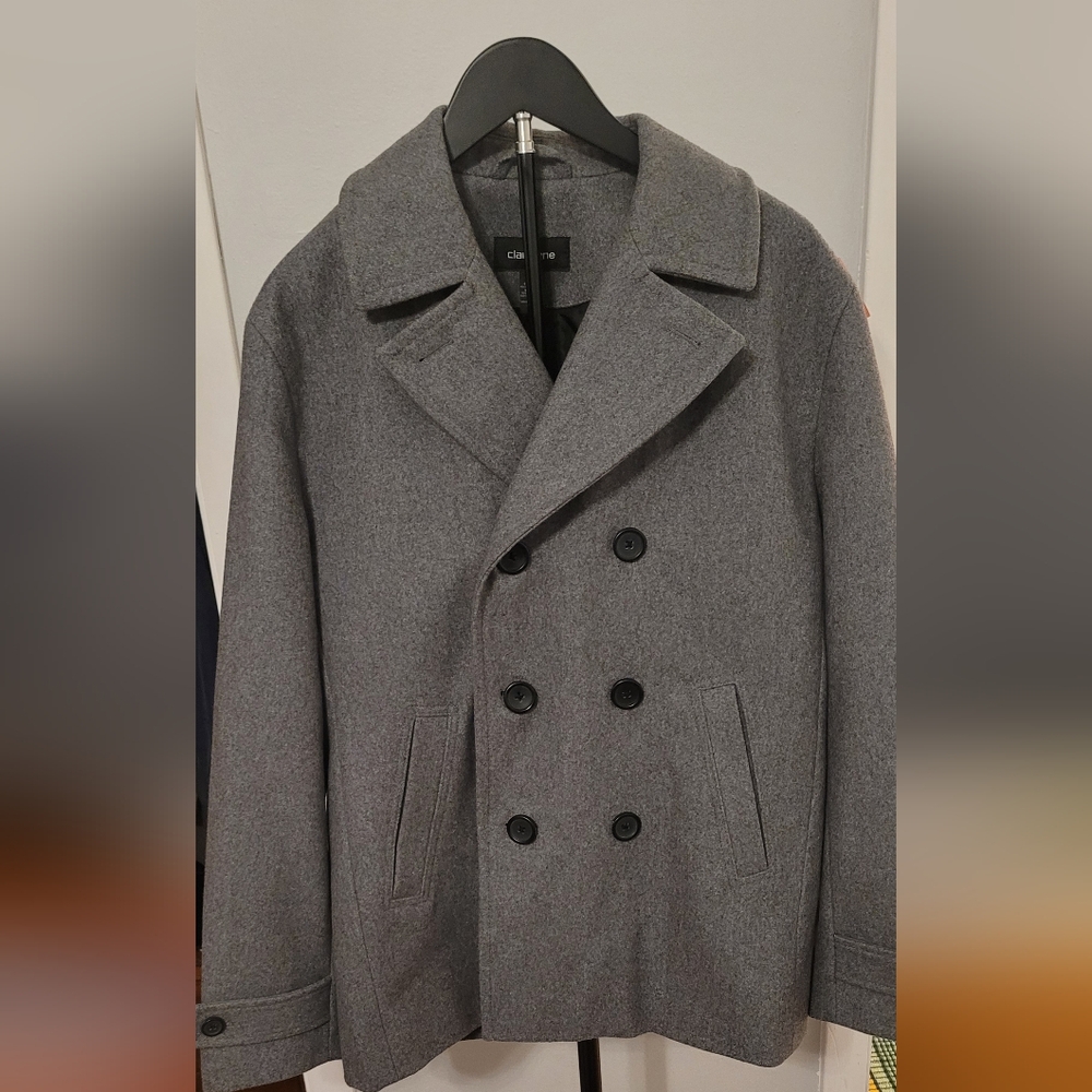 Claiborne Gray Wool Blend Peacoat Mens Medium Classic Double Breasted Coat